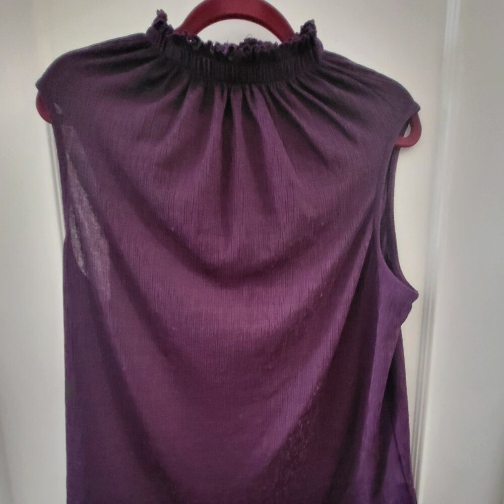 Suzy Shier Purple Sleeveless Mock Neck Pleated Blouse - Size XL
